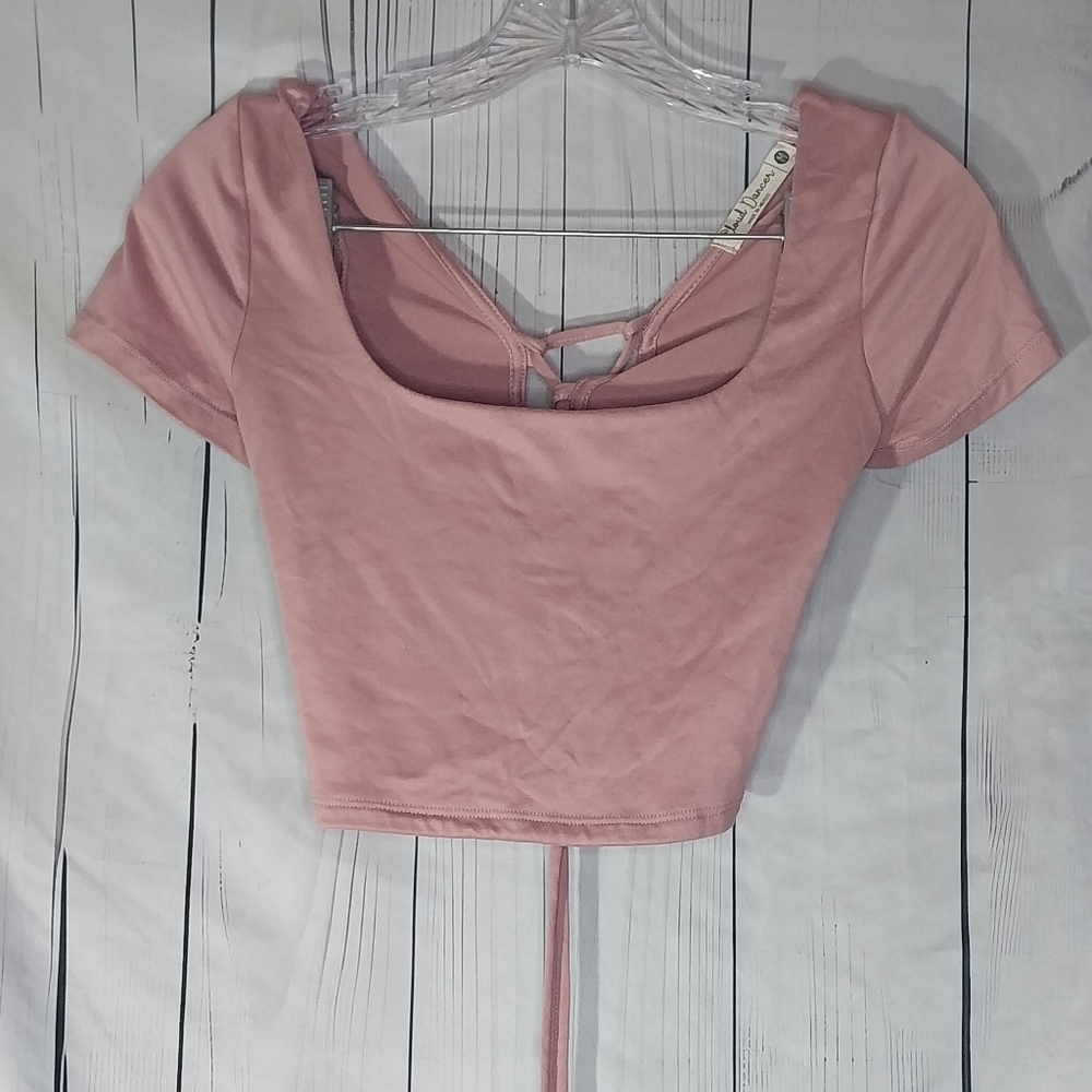 Cloud Dancer Pink Women's Coquette Balletcore Crop Top With Tie Back Size M